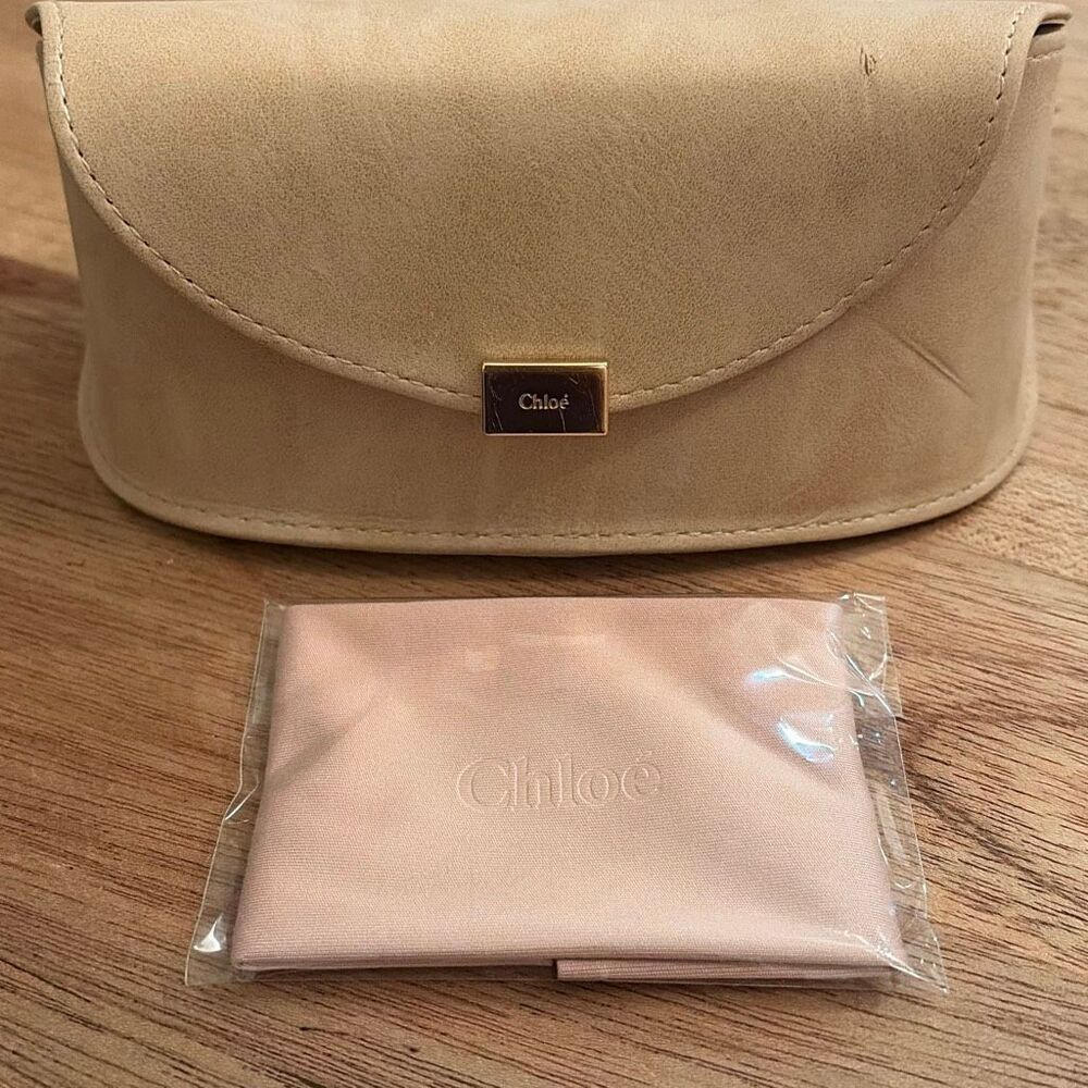 Chloe beige large eyeglass sunglass case and cleaning cloth